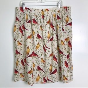 Retrolicious Bird Print 1X Cotton Skirt Pockets